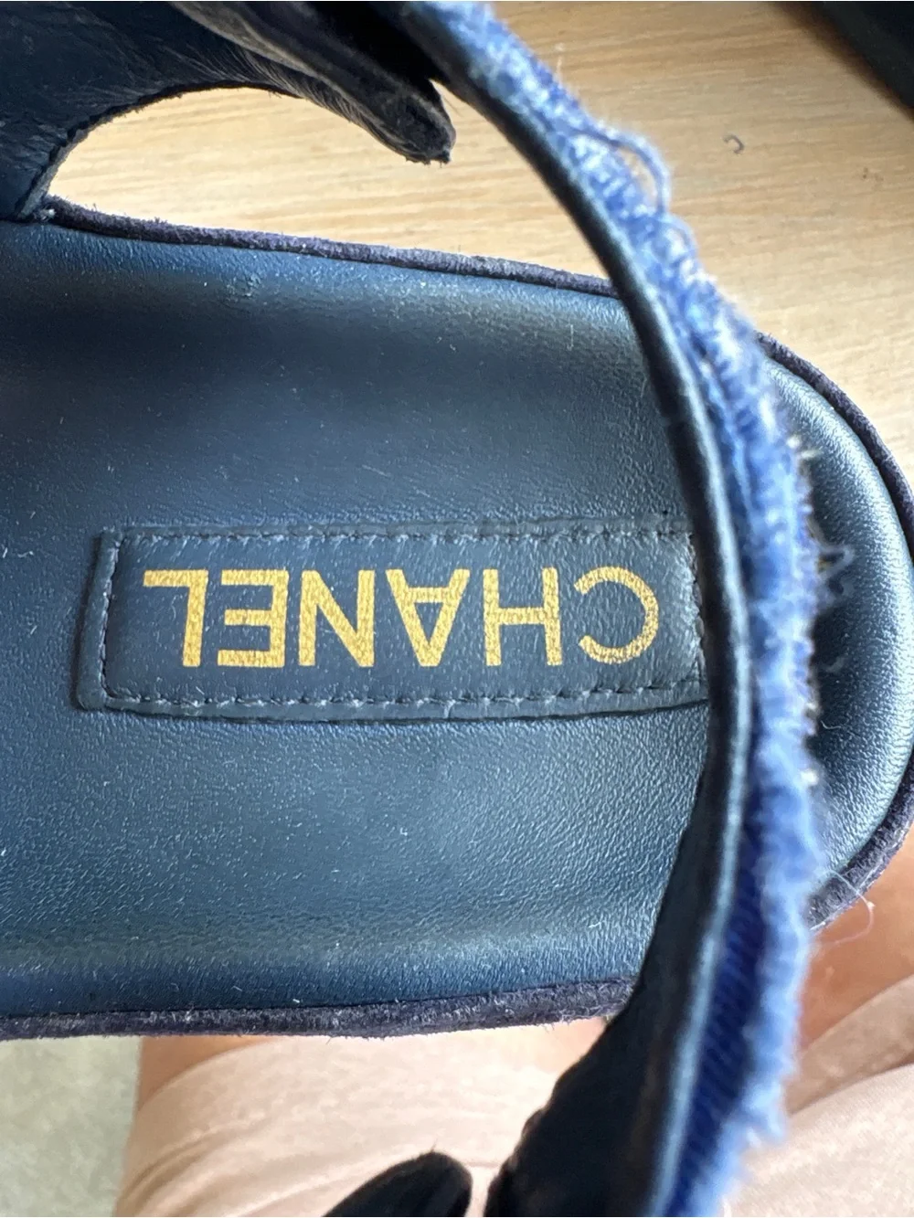 CHANEL Dark Blue Suede Quilted Platform Sandals
